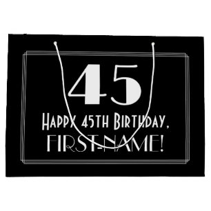 Grand Sac Cadeau 45e Anniversaire : Style inspiré de l'Art Déco "45
