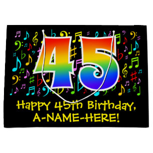 Grand Sac Cadeau 45e anniversaire - Symboles de musique colorée, Ar