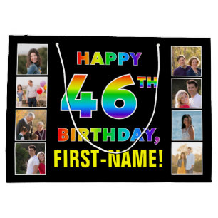 Grand Sac Cadeau 46e anniversaire : Rainbow Text, Custom Photos & N