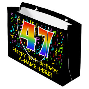 Grand Sac Cadeau 47e anniversaire - Symboles de musique colorée, Ar
