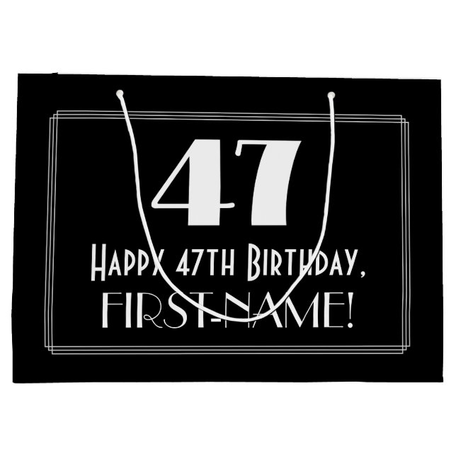 Grand Sac Cadeau 47ème anniversaire : Art Déco Style inspiré "47",  (Dos)