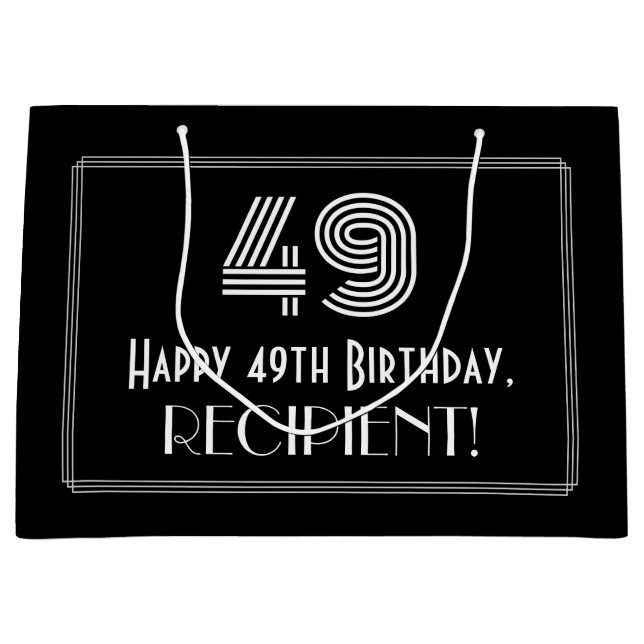 Grand Sac Cadeau 49e anniversaire — Art Déco Inspiré Look "49" & No (Devant)