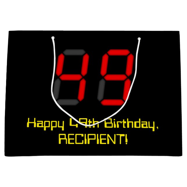Grand Sac Cadeau 49ème anniversaire : Rouge Digital Horloge Style " (Devant)