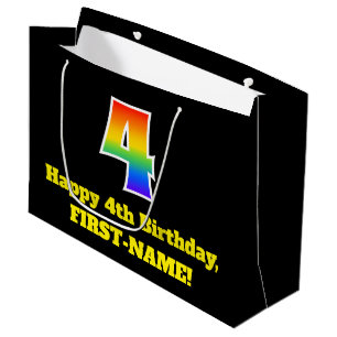 Grand Sac Cadeau 4e anniversaire ~ Amusant, coloré, Vibrant, Arc-en