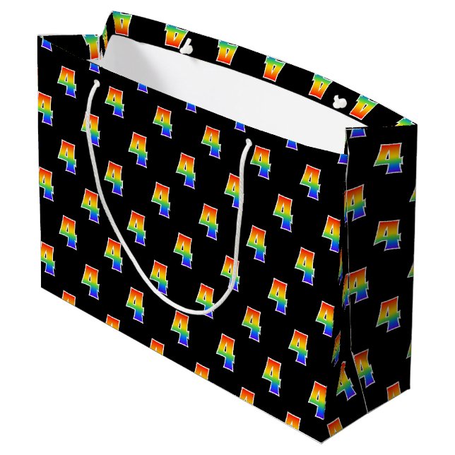 Grand Sac Cadeau 4e anniversaire : Fun Rainbow Event Numéro 4 Motif (Dos Angle)