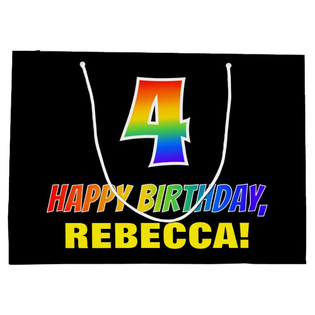 Grand Sac Cadeau 4e anniversaire : Gras, Amusant, Simple, Arc-en-ci (Dos)