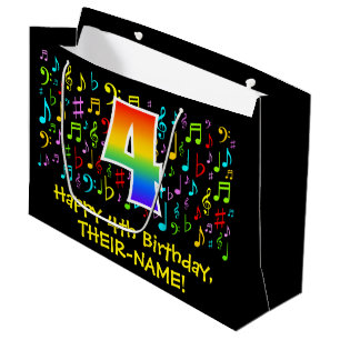Grand Sac Cadeau 4e Anniversaire - Symboles de Musique Colorés, Arc