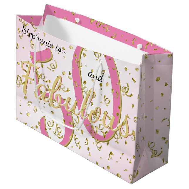 Grand Sac Cadeau 50 et fabuleux Anniversaire Fun Party Pink/Gold La (Devant Angle)
