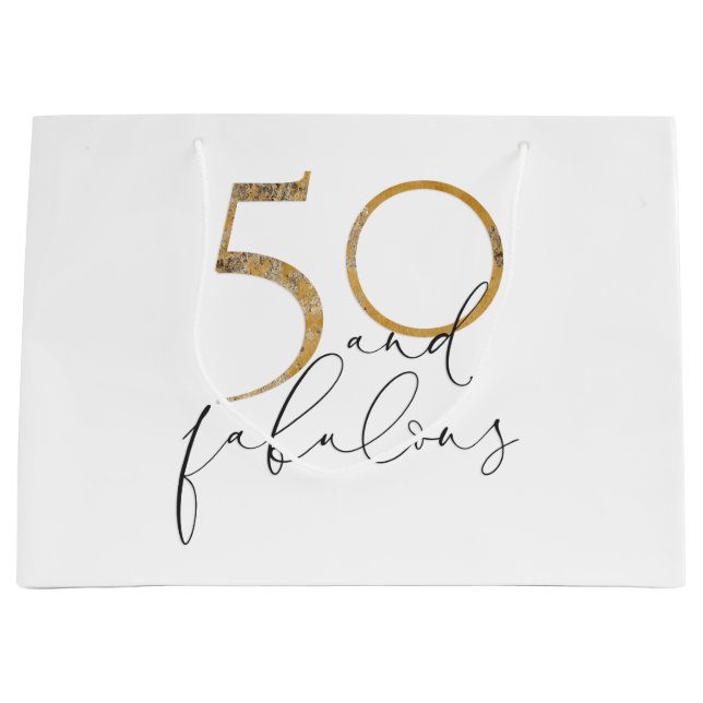 Grand Sac Cadeau 50 & Fabulous Gold Black & White 50e anniversaire (Devant)
