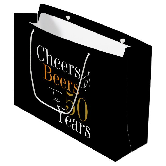 Grand Sac Cadeau 50e Anniversaire Bières et encouragements Black Go (Devant Angle)