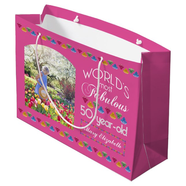Grand Sac Cadeau 50e anniversaire des plus fabuleux gemmes rose (Dos Angle)