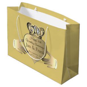 Grand Sac Cadeau 50e anniversaire du Mariage Golden Claddaugh