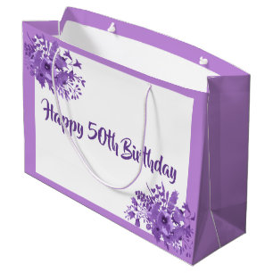 Grand Sac Cadeau 50e anniversaire floraux violets