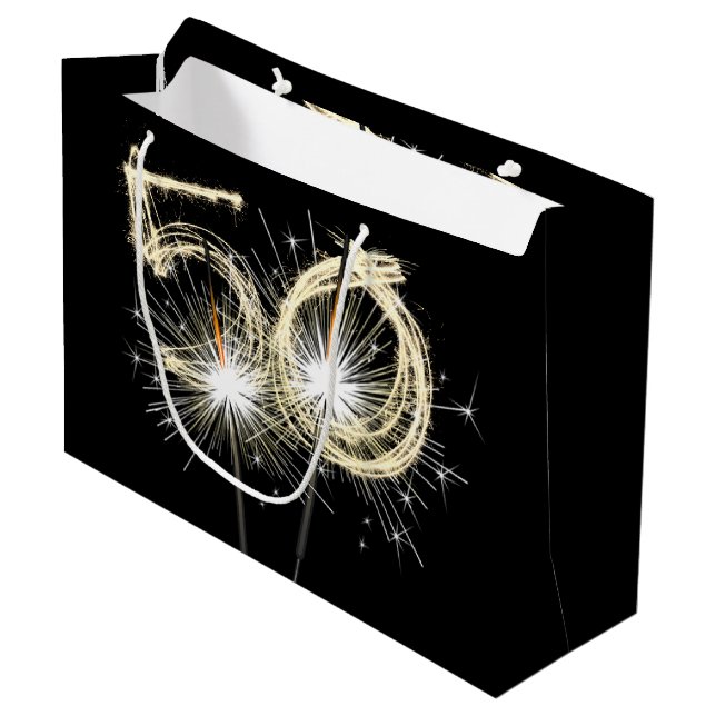 Grand Sac Cadeau 50e anniversaire Sparklers en noir (Devant Angle)