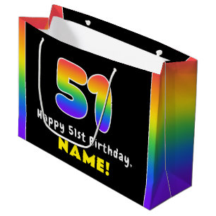 Grand Sac Cadeau 51e anniversaire : Arc-en-ciel coloré # 51, Nom pe