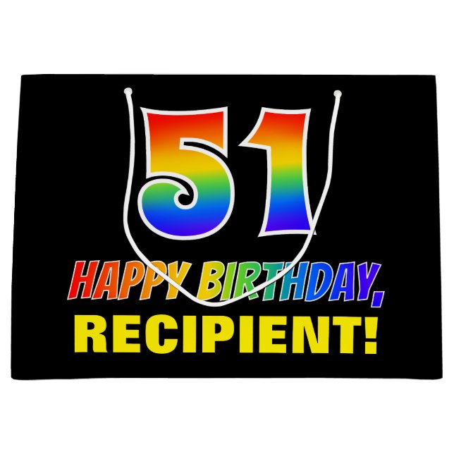 Grand Sac Cadeau 51e anniversaire : Bold, amusant, simple, arc-en-c (Devant)