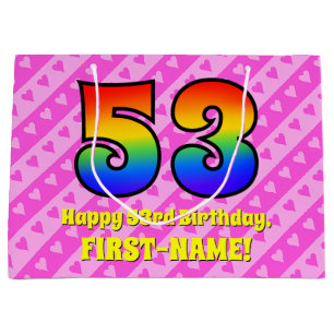 Grand Sac Cadeau 53e anniversaire : Pink Stripes & Hearts, Arc en c