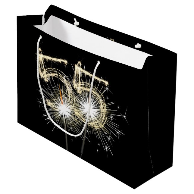 Grand Sac Cadeau 55e anniversaire Sparklers en noir (Devant Angle)
