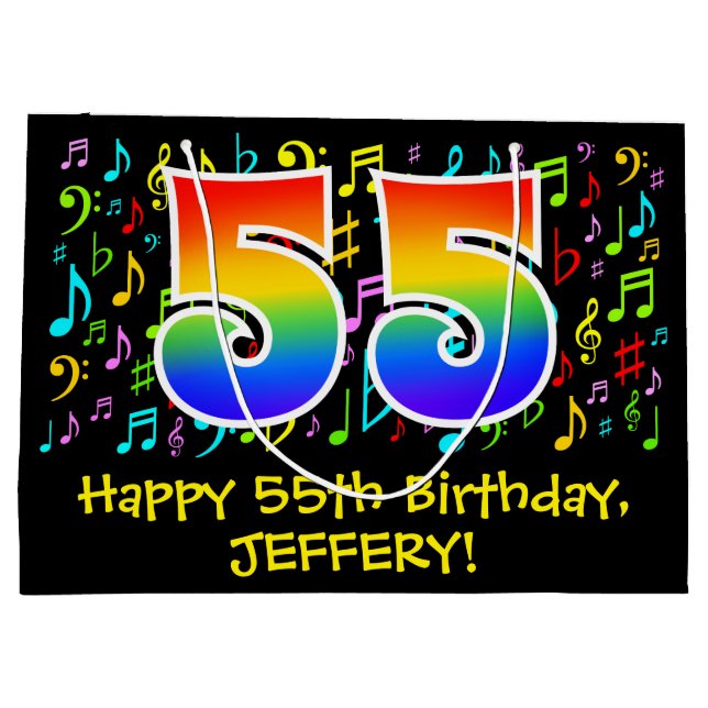 Grand Sac Cadeau 55e anniversaire - Symboles de musique colorée, Ar (Dos)