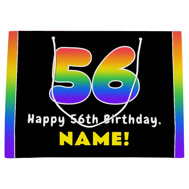 Grand Sac Cadeau 56e anniversaire : Arc-en-ciel coloré # 56, Nom pe (Devant)
