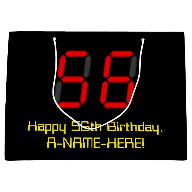 Grand Sac Cadeau 56e anniversaire : Rouge Digital Clock Style "56"  (Devant)