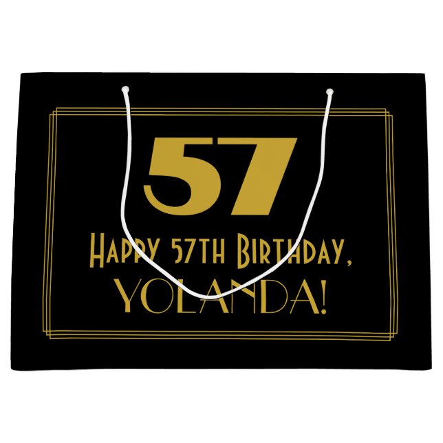 Grand Sac Cadeau 57e anniversaire — Art Déco Inspiré Look "57" & No (Devant)