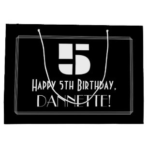 Grand Sac Cadeau 5e anniversaire ~ Art Déco Inspiré Look "5" + Nom