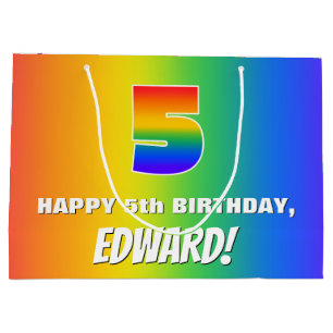 Grand Sac Cadeau 5e anniversaire : Coloré, amusant Motif arc-en-cie