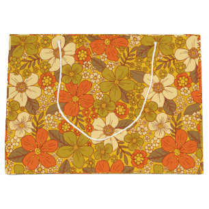 Grand Sac Cadeau 60 ans rétro/les années 70 Orange & Olive Green Fl