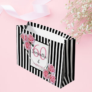 Grand Sac Cadeau 60 fabuleux flancs roses noirs blancs rayures