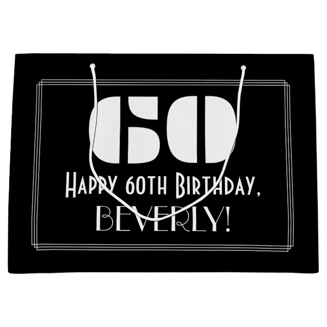 Grand Sac Cadeau 60e anniversaire ~ Art Déco Inspiré Look "60" + No (Devant)