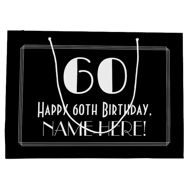 Grand Sac Cadeau 60e anniversaire : Style Art Déco inspiré "60", No (Dos)