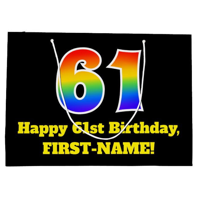 Grand Sac Cadeau 61e anniversaire ~ Amusant, coloré, Vibrant, Arc-e (Dos)