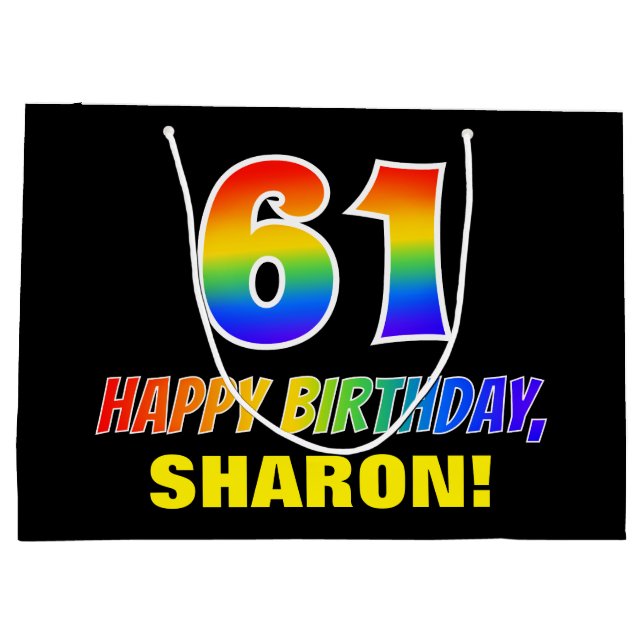 Grand Sac Cadeau 61e anniversaire : Bold, amusant, simple, arc-en-c (Dos)