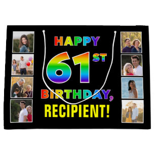 Grand Sac Cadeau 61e anniversaire : Rainbow Text, Custom Photos & N