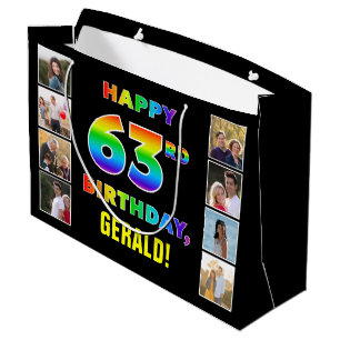 Grand Sac Cadeau 63e anniversaire : Rainbow Text, Custom Photos & N