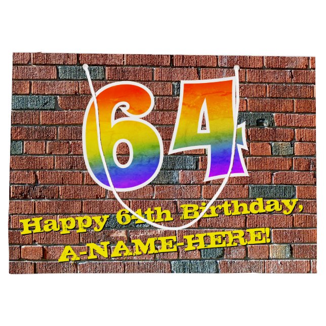 Grand Sac Cadeau 64e anniversaire : Amusant, Arc-en-ciel inspiré pa (Dos)