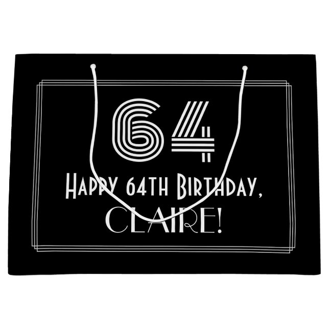 Grand Sac Cadeau 64e anniversaire — Art Déco Inspiré Look "64" & No (Devant)