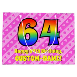 Grand Sac Cadeau 64e anniversaire : Pink Stripes & Hearts, Arc en c