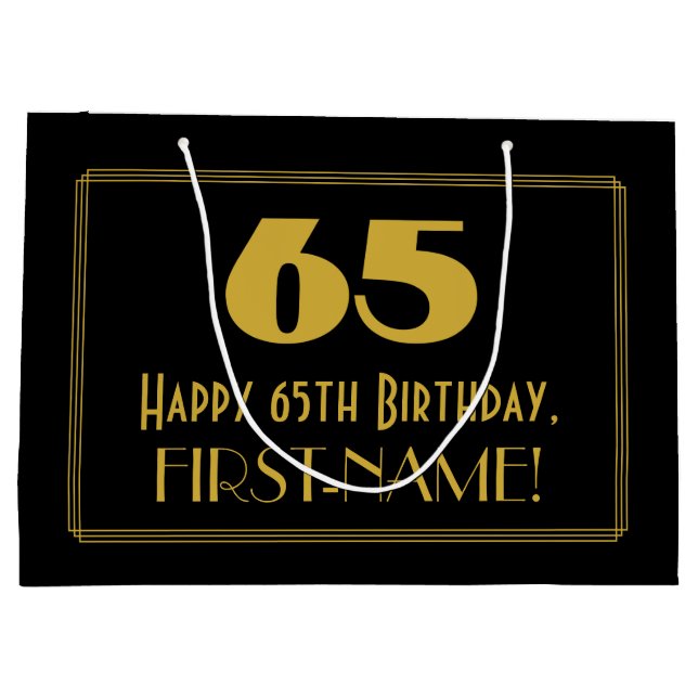 Grand Sac Cadeau 65e anniversaire — Art Déco Inspiré Look "65" & No (Dos)