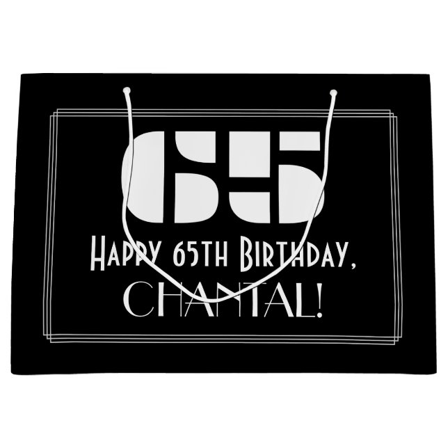 Grand Sac Cadeau 65e anniversaire ~ Art Déco Inspiré Look "65" + No (Devant)