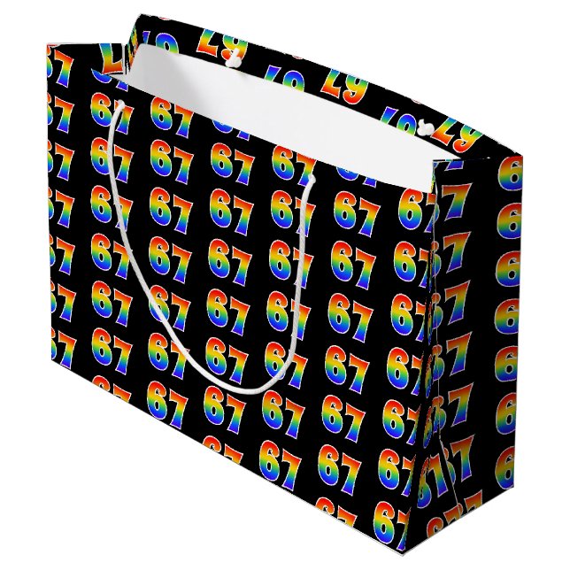 Grand Sac Cadeau 67e anniversaire : Fun Rainbow Event Numéro 67 Mot (Dos Angle)