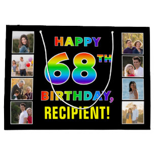 Grand Sac Cadeau 68e anniversaire : Rainbow Text, Custom Photos & N