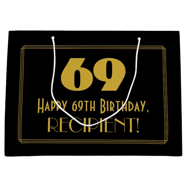 Grand Sac Cadeau 69e anniversaire — Art Déco Inspiré Look "69" & No (Devant)