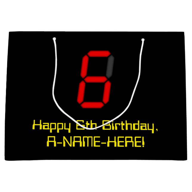 Grand Sac Cadeau 6ème anniversaire : Rouge Digital Horloge Style "6 (Devant)