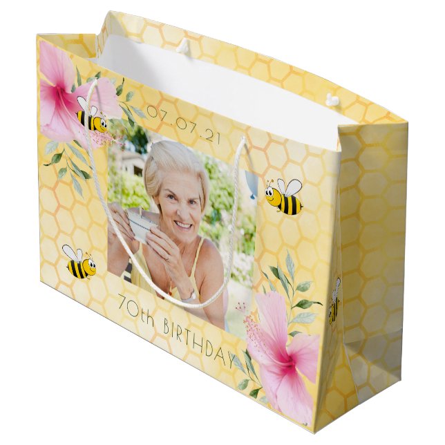 Grand Sac Cadeau 70e anniversaire abeilles nid d'abeille photo (Dos Angle)