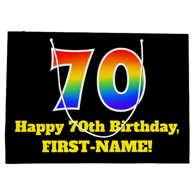 Grand Sac Cadeau 70e anniversaire ~ Amusant, coloré, Vibrant, Arc-e (Dos)