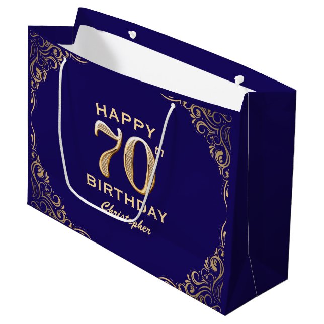 Grand Sac Cadeau 70e anniversaire de la Parties scintillant marine  (Devant Angle)
