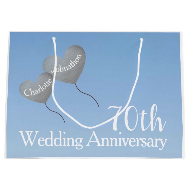 Grand Sac Cadeau 70e anniversaire mariage de platine ballons (Devant)