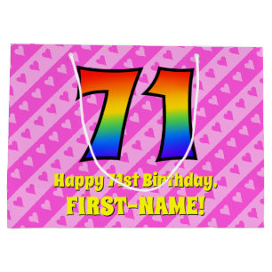 Grand Sac Cadeau 71e anniversaire : Pink Stripes & Hearts, Arc en c